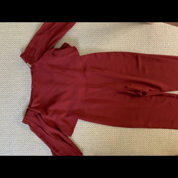 Maroon off the shoulder jumpsuit - Picture 2 of 2
